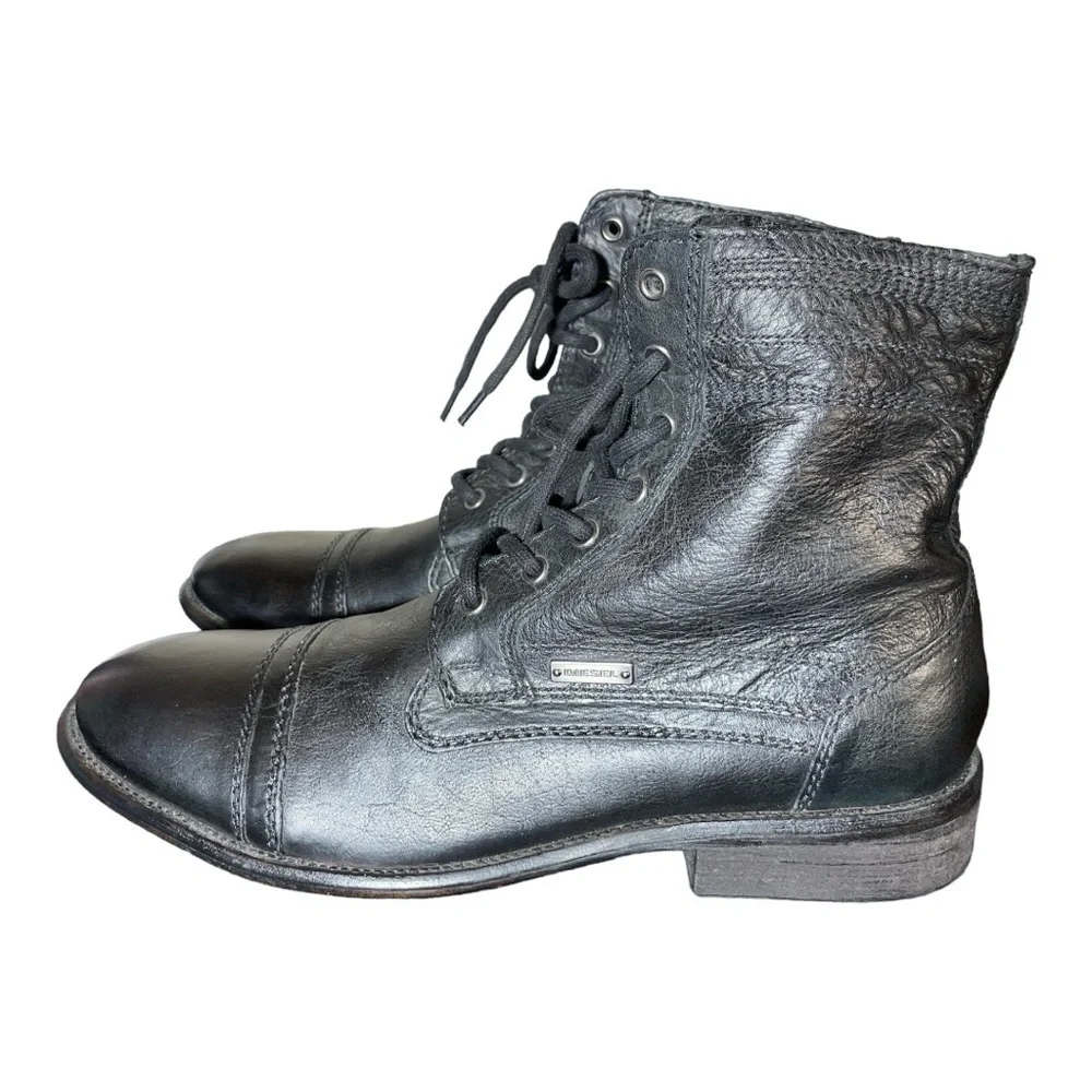 Diesel Leather Lace Up Combat Style Boots Size 43 (US 10) Black Streetwear